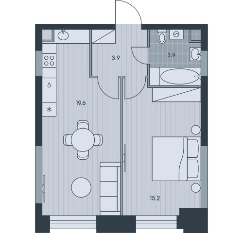 2-комнатная квартира (евро) без отделки, 42.6 м2, 31 этаж, сдача 3 квартал 2025 г., ЖК EVER, корпус 5 - объявление 2331776 - фото №1