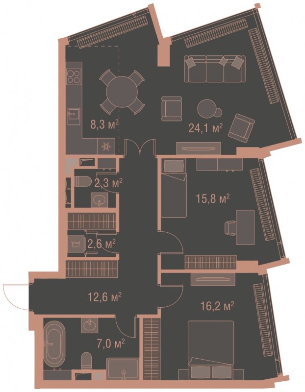 3-комнатная квартира без отделки, 88.9 м2, 3 этаж, сдача 1 квартал 2025 г., ЖК HIGH LIFE, корпус Heart Tower - объявление 1770932 - фото №1