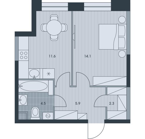 1-комнатная квартира без отделки, 38.3 м2, 21 этаж, дом сдан, ЖК EVER, корпус 1 - объявление 2376340 - фото №1