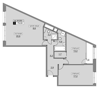 3-комнатная квартира (евро) без отделки, 79 м2, 8 этаж, сдача 4 квартал 2022 г., ЖК Румянцево-Парк, корпус 3 - объявление 1187643 - фото №1
