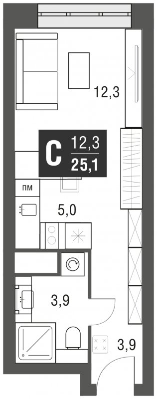 Студия с полной отделкой, 25.1 м2, 21 этаж, сдача 2 квартал 2024 г., ЖК AFI Tower, корпус 1 - объявление 1930919 - фото №1