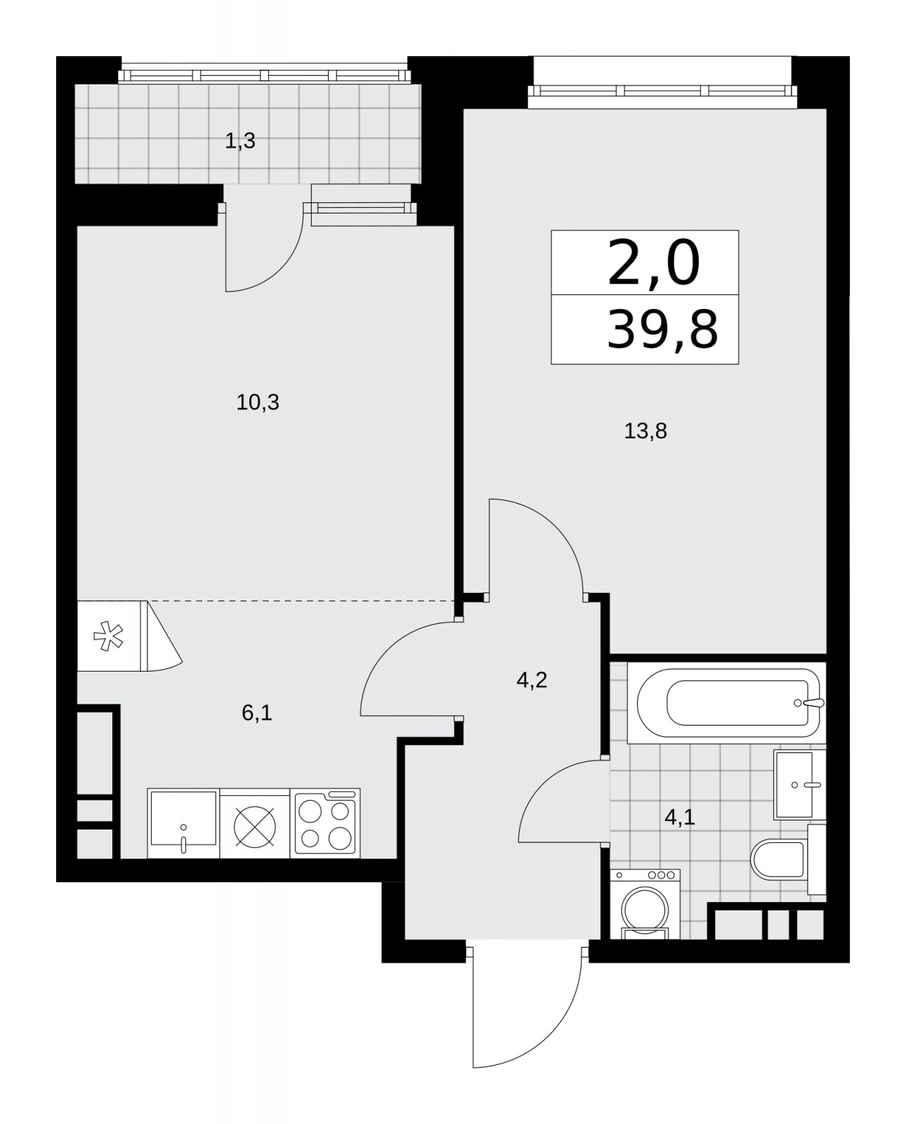 2-комнатная квартира (евро) без отделки, 39.8 м2, 11 этаж, сдача 1 квартал 2026 г., ЖК Дзен-кварталы, корпус 3.2 - объявление 2241755 - фото №1