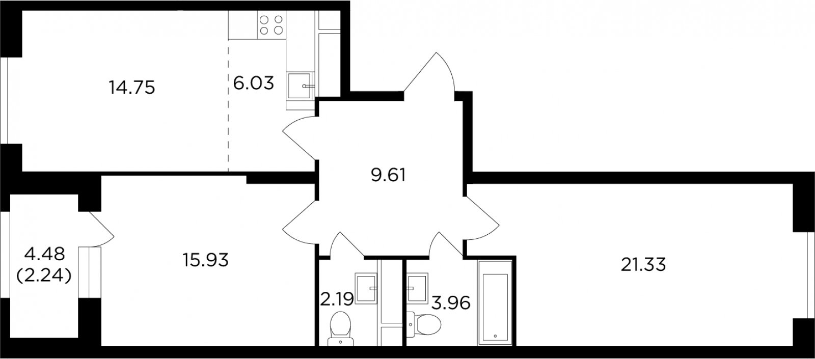 3-комнатная квартира без отделки, 76.04 м2, 29 этаж, дом сдан, ЖК КутузовGRAD 2, корпус 5 - объявление 2259483 - фото №1