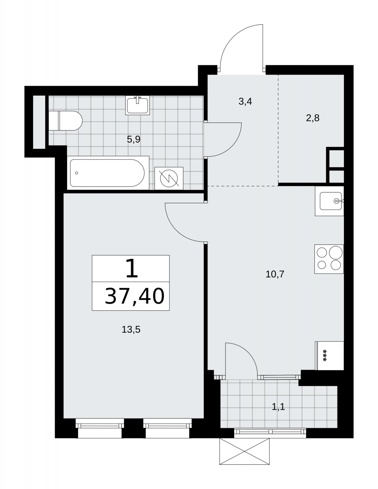 1-комнатная квартира с частичной отделкой, 37.4 м2, 3 этаж, сдача 1 квартал 2026 г., ЖК Дом на Зорге, корпус 25 - объявление 2221168 - фото №1