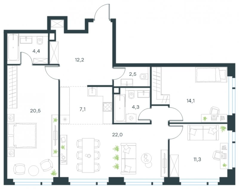 4-комнатная квартира с частичной отделкой, 98.4 м2, 17 этаж, сдача 4 квартал 2024 г., ЖК Level Мичуринский, корпус 5 - объявление 1693696 - фото №1