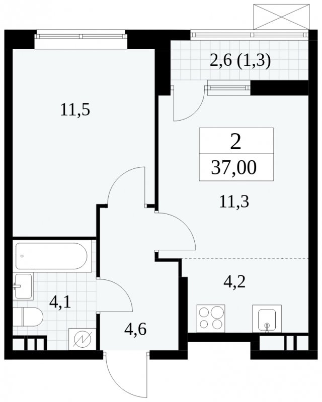 2-комнатная квартира (евро) без отделки, 37 м2, 6 этаж, сдача 1 квартал 2025 г., ЖК Прокшино, корпус 5.2.5 - объявление 1900849 - фото №1