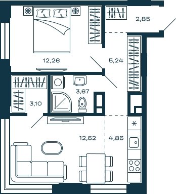 1-комнатная квартира 44.6 м2, 3 этаж, сдача 2 квартал 2025 г., ЖК М_5, корпус 1 - объявление 2055818 - фото №1