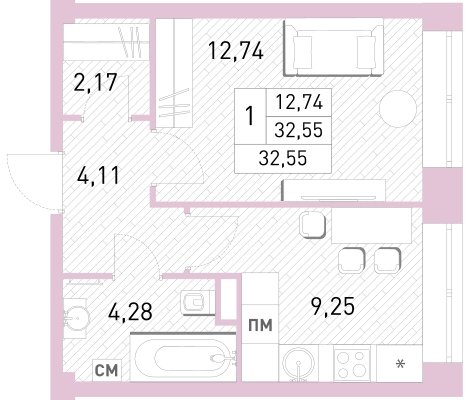 1-комнатная квартира с полной отделкой, 32.2 м2, 2 этаж, сдача 2 квартал 2023 г., ЖК Столичный, корпус 24 - объявление 2155054 - фото №1
