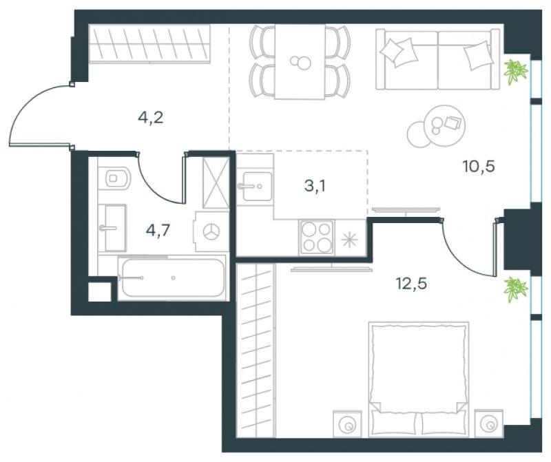 2-комнатная квартира (евро) с частичной отделкой, 35 м2, 6 этаж, сдача 4 квартал 2024 г., ЖК Level Мичуринский, корпус 5 - объявление 1692342 - фото №1