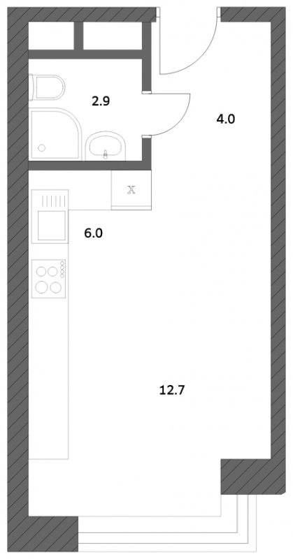Студия с частичной отделкой, 25.62 м2, 20 этаж, сдача 4 квартал 2023 г., ЖК Городские истории, корпус 1 - объявление 1763134 - фото №1