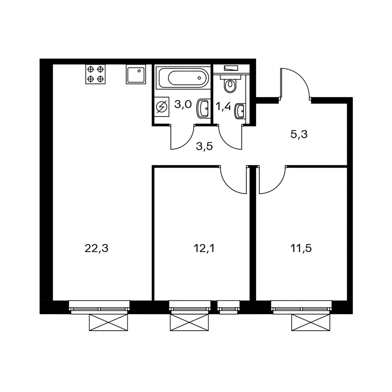 2-комнатная квартира с полной отделкой, 58.7 м2, 13 этаж, дом сдан, ЖК Мякинино парк, корпус 1.1 - объявление 2336168 - фото №1