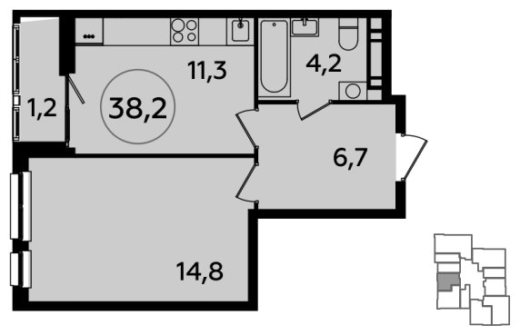 1-комнатная квартира с полной отделкой, 38.2 м2, 20 этаж, сдача 2 квартал 2024 г., ЖК Южные сады, корпус 1.1 - объявление 1512068 - фото №1