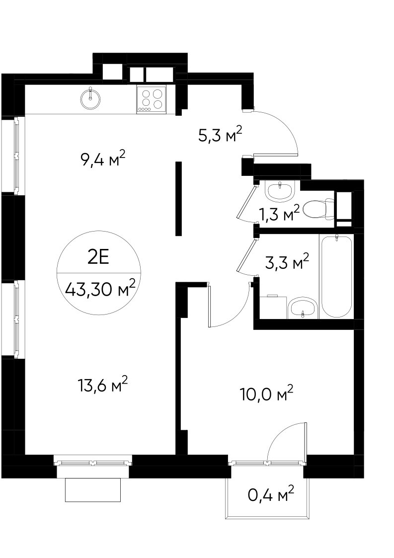 2-комнатные апартаменты с полной отделкой, 43.3 м2, 5 этаж, дом сдан, ЖК Люберцы, корпус 65 - объявление 2202062 - фото №1