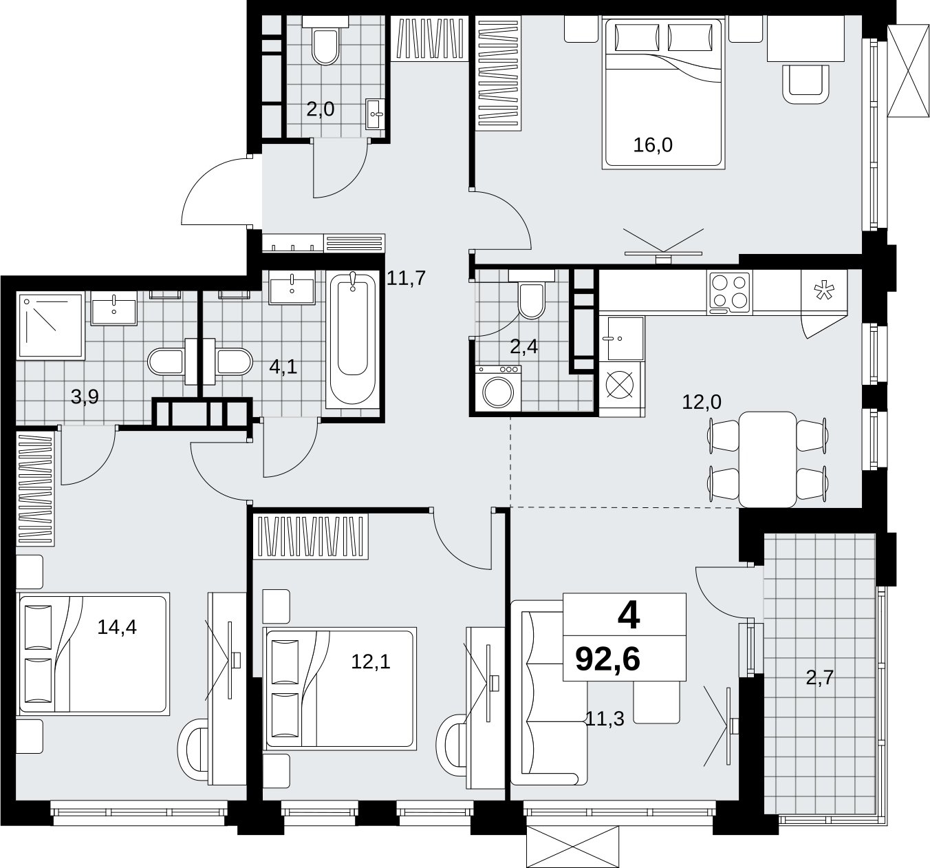 4-комнатная квартира (евро) с полной отделкой, 92.6 м2, 16 этаж, сдача 1 квартал 2027 г., ЖК Скандинавия, корпус 2.18.2.3 - объявление 2351453 - фото №1