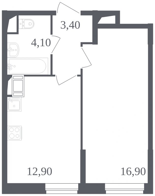 1-комнатная квартира с полной отделкой, 37.3 м2, 12 этаж, сдача 3 квартал 2023 г., ЖК Квартал Некрасовка, корпус 3 - объявление 1686953 - фото №1