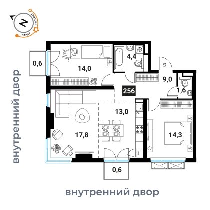3-комнатная квартира 73.4 м2, 5 этаж, дом сдан, ЖК На Большой Филевской, корпус 3 - объявление 2262315 - фото №1