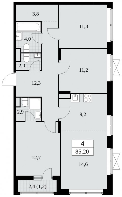 4-комнатная квартира (евро) с полной отделкой, 85.2 м2, 4 этаж, сдача 3 квартал 2024 г., ЖК Прокшино, корпус 8.1 - объявление 1683506 - фото №1