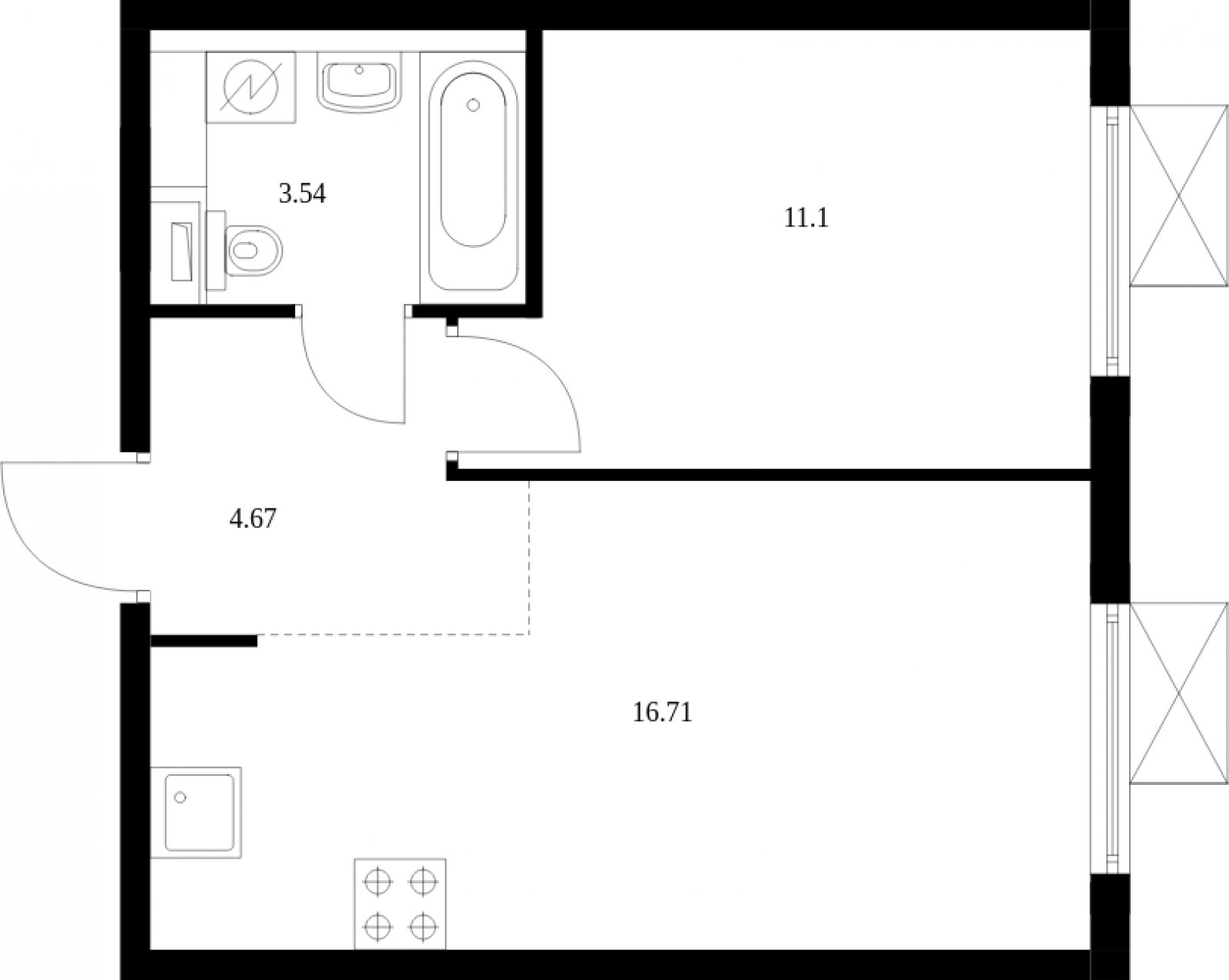 1-комнатная квартира с полной отделкой, 36.02 м2, 2 этаж, сдача 2 квартал 2025 г., ЖК Середневский лес, корпус 4.1 - объявление 2041673 - фото №1