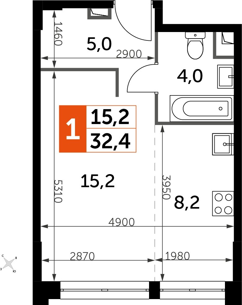 1-комнатная квартира с частичной отделкой, 32.4 м2, 17 этаж, дом сдан, ЖК Sydney City, корпус 1 - объявление 2238355 - фото №1