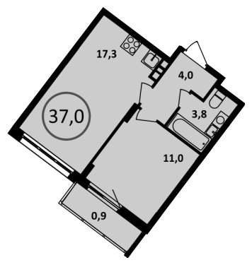 1-комнатная квартира без отделки, 37 м2, 9 этаж, сдача 4 квартал 2022 г., ЖК Испанские кварталы, корпус 5.1 - объявление 1409299 - фото №1