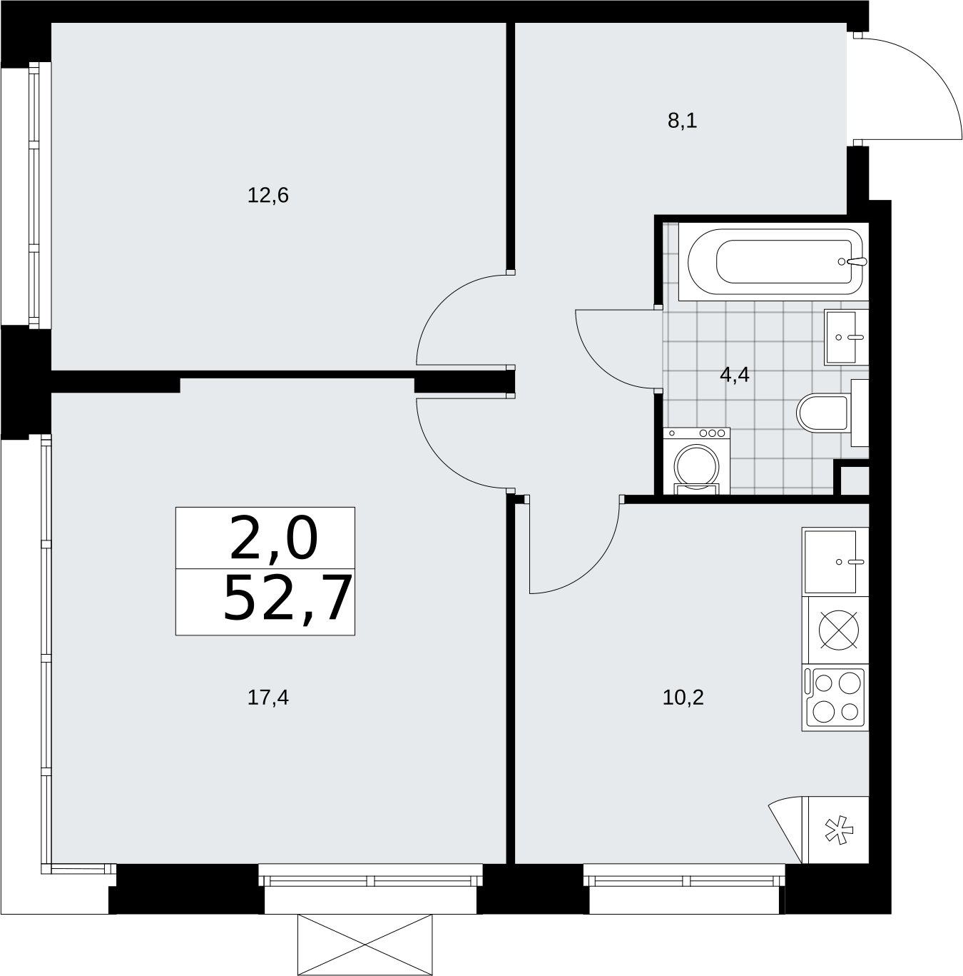 2-комнатная квартира с частичной отделкой, 52.7 м2, 2 этаж, сдача 2 квартал 2026 г., ЖК Прокшино, корпус 10.1.6 - объявление 2379174 - фото №1