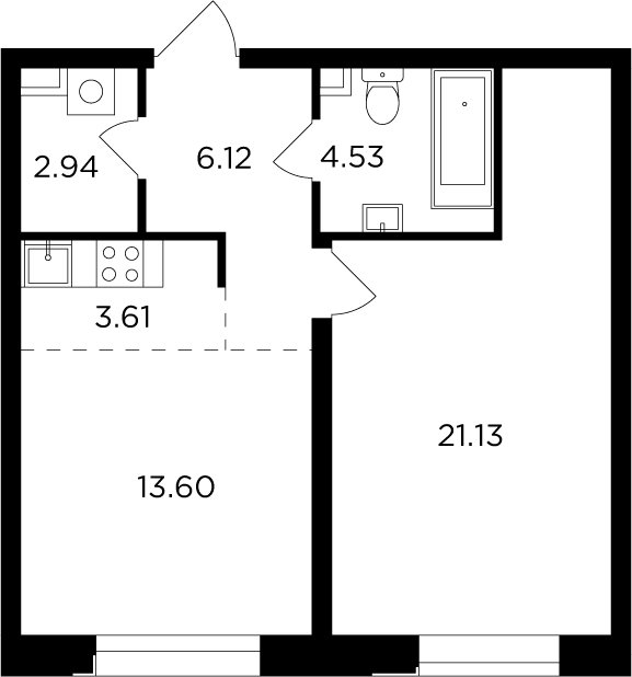 2-комнатная квартира без отделки, 51.93 м2, 12 этаж, дом сдан, ЖК FORIVER, корпус 3 - объявление 2371257 - фото №1
