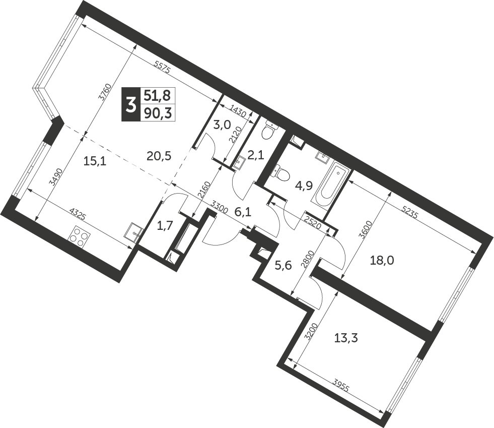 3-комнатная квартира с частичной отделкой, 90.3 м2, 30 этаж, дом сдан, ЖК Архитектор, корпус 1 - объявление 2384414 - фото №1