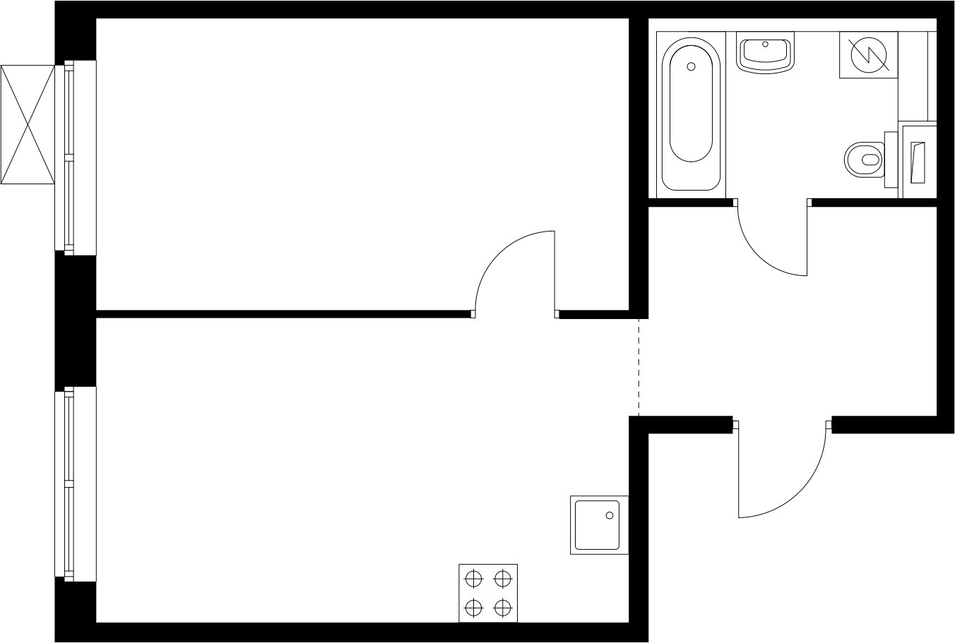 1-комнатная квартира с полной отделкой, 42.6 м2, 2 этаж, сдача 2 квартал 2024 г., ЖК Бунинские луга, корпус 3.7.1 - объявление 2286920 - фото №1