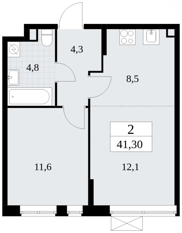 2-комнатная квартира (евро) без отделки, 41.3 м2, 2 этаж, сдача 1 квартал 2025 г., ЖК Прокшино, корпус 5.2.3 - объявление 1751376 - фото №1