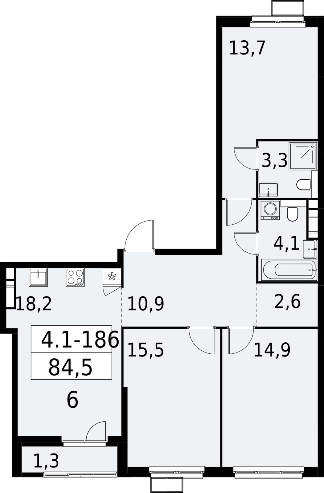 3-комнатная квартира с полной отделкой, 84.5 м2, 9 этаж, сдача 2 квартал 2027 г., ЖК Южные сады, корпус 4.1.2 - объявление 2392714 - фото №1