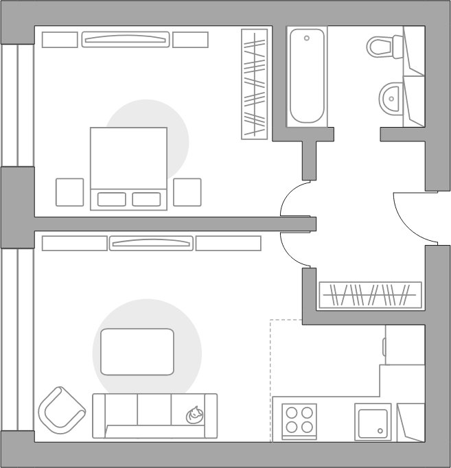 2-комнатная квартира без отделки, 50.5 м2, 2 этаж, дом сдан, ЖК Бригантина, корпус 6 - объявление 1983228 - фото №1
