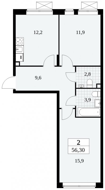 2-комнатная квартира с полной отделкой, 56.3 м2, 2 этаж, сдача 3 квартал 2024 г., ЖК Прокшино, корпус 6.5 - объявление 1663332 - фото №1