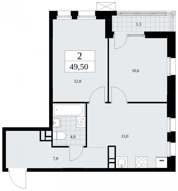 2-комнатная квартира без отделки, 49.5 м2, 10 этаж, сдача 2 квартал 2025 г., ЖК Дзен-кварталы, корпус 2.3 - объявление 1932592 - фото №1