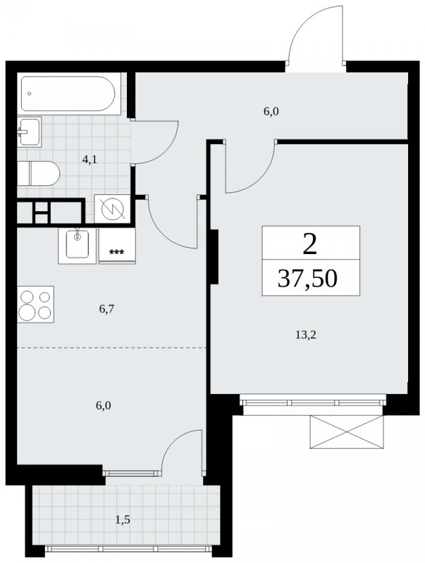 2-комнатная квартира (евро) без отделки, 37.5 м2, 15 этаж, сдача 4 квартал 2024 г., ЖК Бунинские кварталы, корпус 2.5 - объявление 1882780 - фото №1