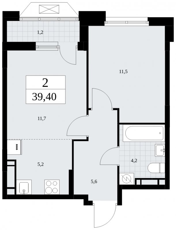2-комнатная квартира (евро) без отделки, 39.4 м2, 13 этаж, сдача 4 квартал 2024 г., ЖК Бунинские кварталы, корпус 1.3 - объявление 1834817 - фото №1