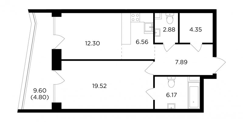 2-комнатная квартира без отделки, 64.47 м2, 7 этаж, сдача 4 квартал 2023 г., ЖК FORIVER, корпус 7 - объявление 1742736 - фото №1