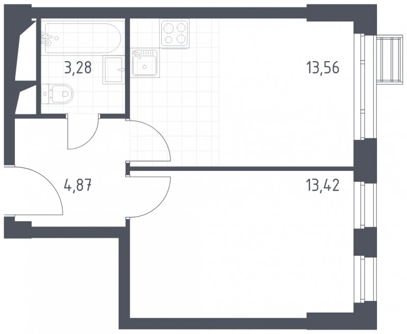 1-комнатная квартира с полной отделкой, 35.13 м2, 20 этаж, сдача 2 квартал 2023 г., ЖК Квартал Спутник, корпус 14 - объявление 1590330 - фото №1