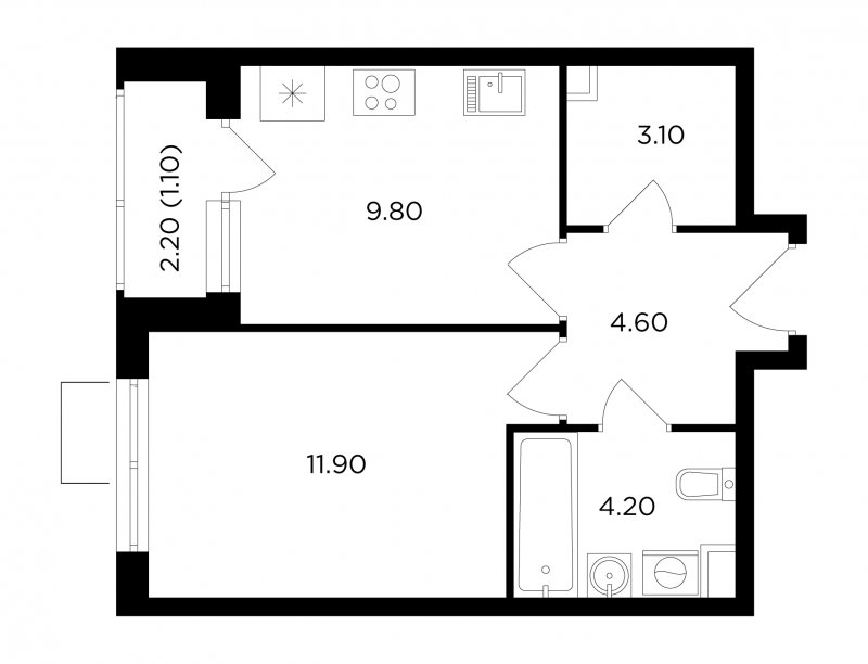 1-комнатная квартира без отделки, 34.7 м2, 7 этаж, сдача 1 квартал 2024 г., ЖК Миловидное, корпус 1 - объявление 1746647 - фото №1
