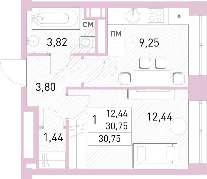 1-комнатная квартира с полной отделкой, 30.5 м2, 4 этаж, сдача 2 квартал 2023 г., ЖК Столичный, корпус 24 - объявление 2063627 - фото №1