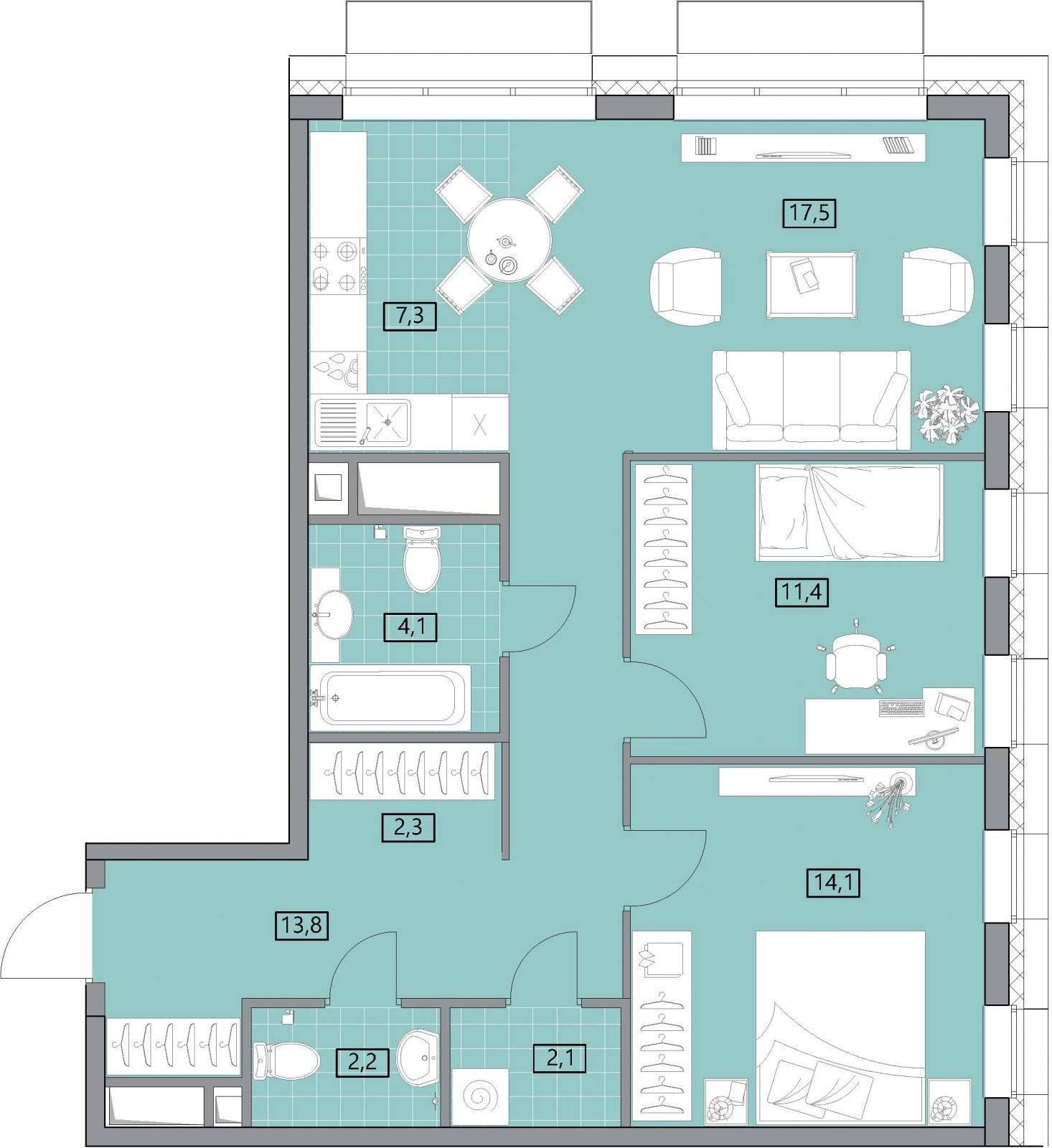 2-комнатная квартира с полной отделкой, 75.7 м2, 26 этаж, дом сдан, ЖК Вестердам, корпус 3 - объявление 2176892 - фото №1