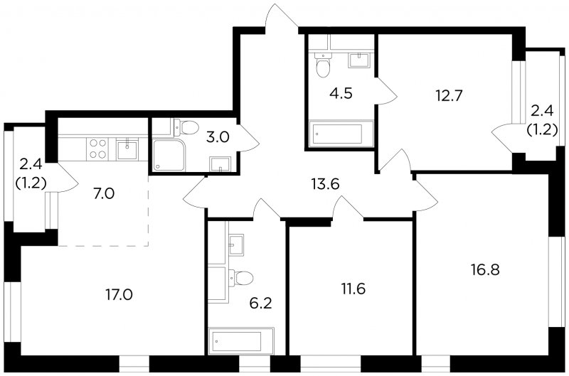 4-комнатная квартира (евро) без отделки, 94.62 м2, 22 этаж, дом сдан, ЖК Филатов Луг, корпус 3 - объявление 2007583 - фото №1