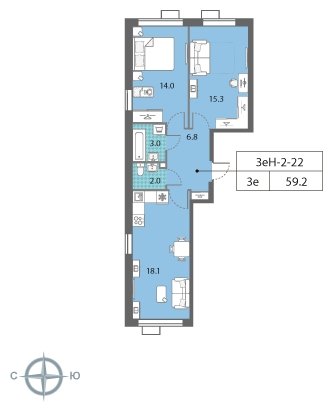 2-комнатная квартира 3 м2, 23 этаж, сдача 4 квартал 2022 г., ЖК Лучи, корпус 12 - объявление 1691728 - фото №1