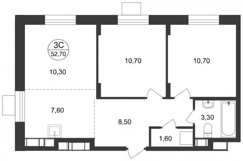 3-комнатные апартаменты с полной отделкой, 52.7 м2, 8 этаж, сдача 1 квартал 2023 г., ЖК Люберцы, корпус 65 - объявление 2060106 - фото №1