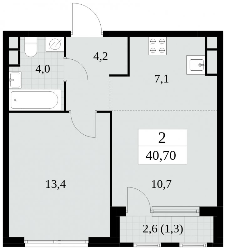 2-комнатная квартира (евро) без отделки, 40.7 м2, 17 этаж, сдача 2 квартал 2025 г., ЖК Южные сады, корпус 2.4 - объявление 1760356 - фото №1