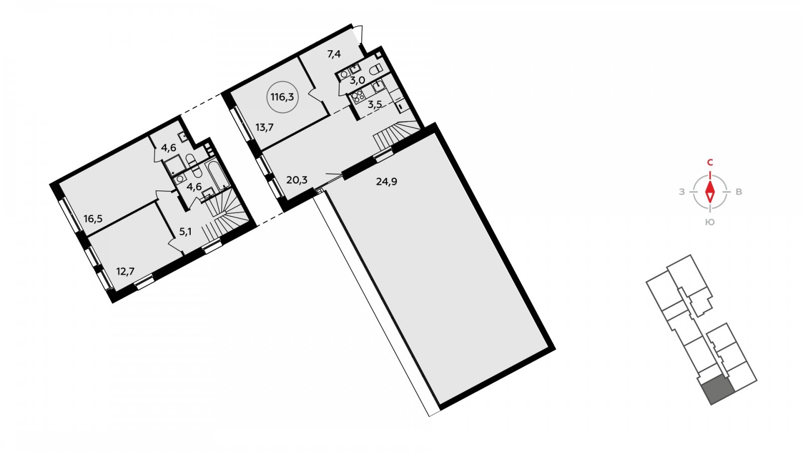 4-комнатная квартира (евро) без отделки, 116.4 м2, 2 этаж, дом сдан, ЖК Прокшино, корпус 4.3 - объявление 2262462 - фото №1