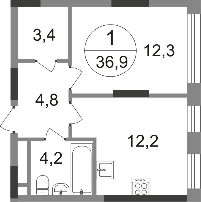 1-комнатная квартира без отделки, 36.9 м2, 16 этаж, сдача 1 квартал 2025 г., ЖК город-парк Переделкино Ближнее, корпус 17-1 - объявление 2138622 - фото №1
