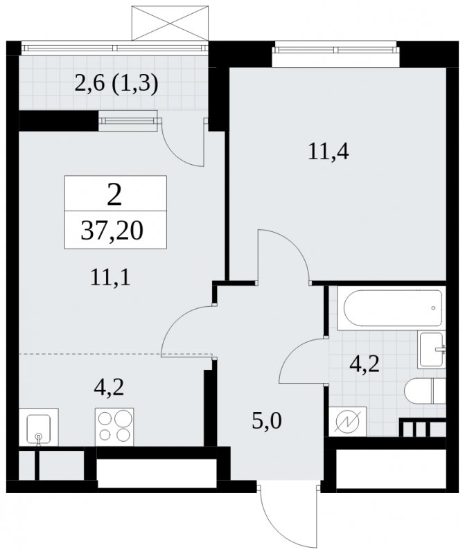 2-комнатная квартира (евро) без отделки, 37.2 м2, 3 этаж, сдача 1 квартал 2025 г., ЖК Прокшино, корпус 5.2.1 - объявление 1750940 - фото №1