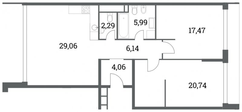 2-комнатная квартира без отделки, 85.76 м2, 4 этаж, сдача 4 квартал 2022 г., ЖК Headliner, корпус 6 - объявление 1285157 - фото №1