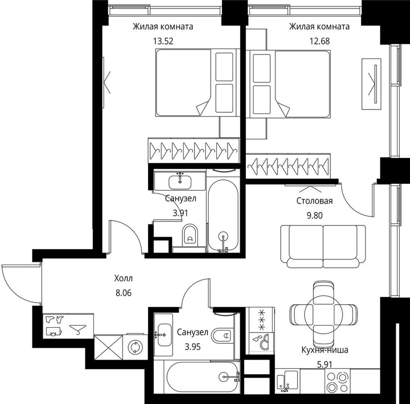 2-комнатная квартира с частичной отделкой, 57.83 м2, 21 этаж, сдача 3 квартал 2026 г., ЖК City Bay, корпус North Ocean 11 - объявление 2240462 - фото №1