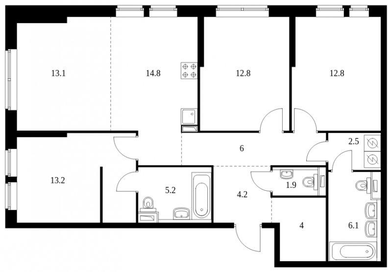 4-комнатная квартира с полной отделкой, 96.6 м2, 31 этаж, сдача 4 квартал 2023 г., ЖК Кронштадтский 9, корпус 1.6 - объявление 1712470 - фото №1